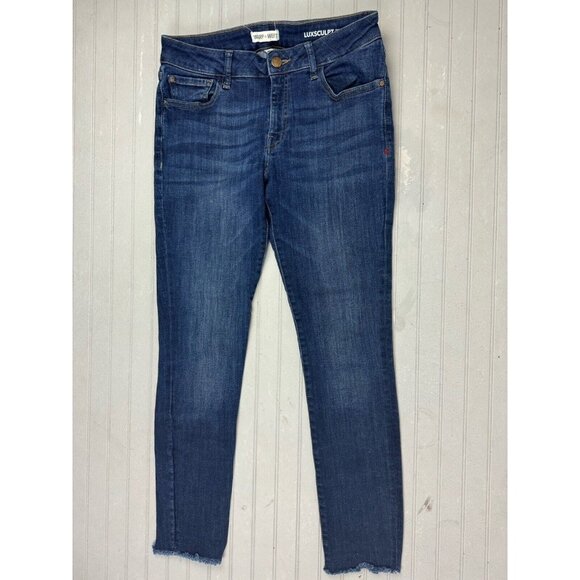 Warp + Weft Size 27 Womens Jeans Luxsculpt Skinny Mid Rise Dark Wash Raw… - Picture 1 of 5